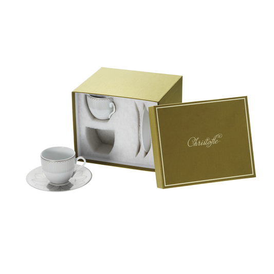MALMAISON IMPÉRIALE Set of 2 Porcelain Coffee Cup and Saucers Platinum Finish Bakhache Lifestyle Australia
