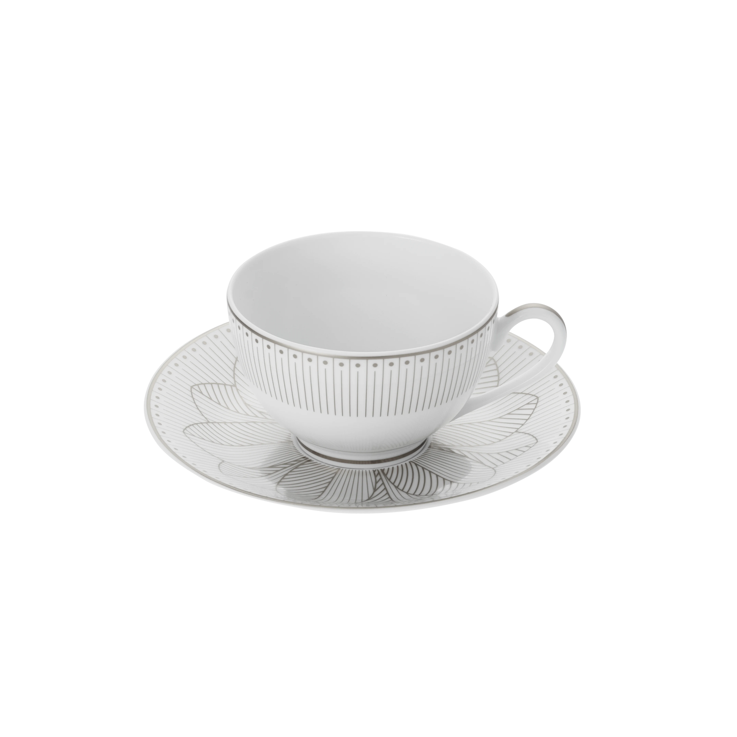 MALMAISON IMPÉRIALE Set of 2 Porcelain Tea Cup and Saucers Platinum Finish