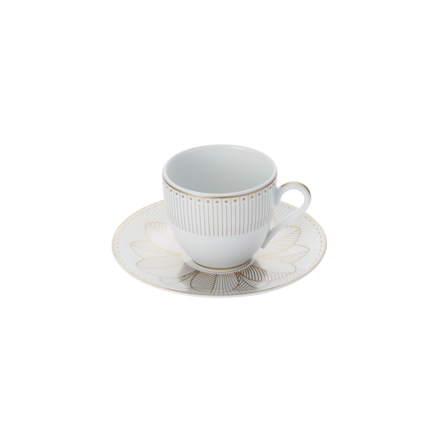MALMAISON IMPERIALE Set of 2 Porcelain Coffee Cup and Saucers Gold Finish