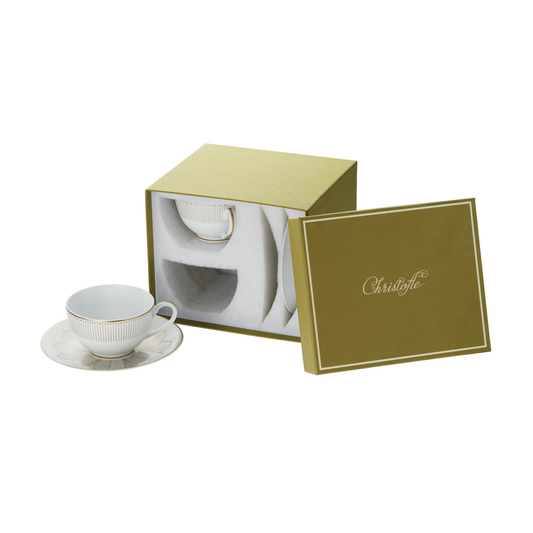 MALMAISON IMPERIALE Set of 2 Porcelain Tea Cup and Saucers Gold Finish Bakhache Lifestyle Australia