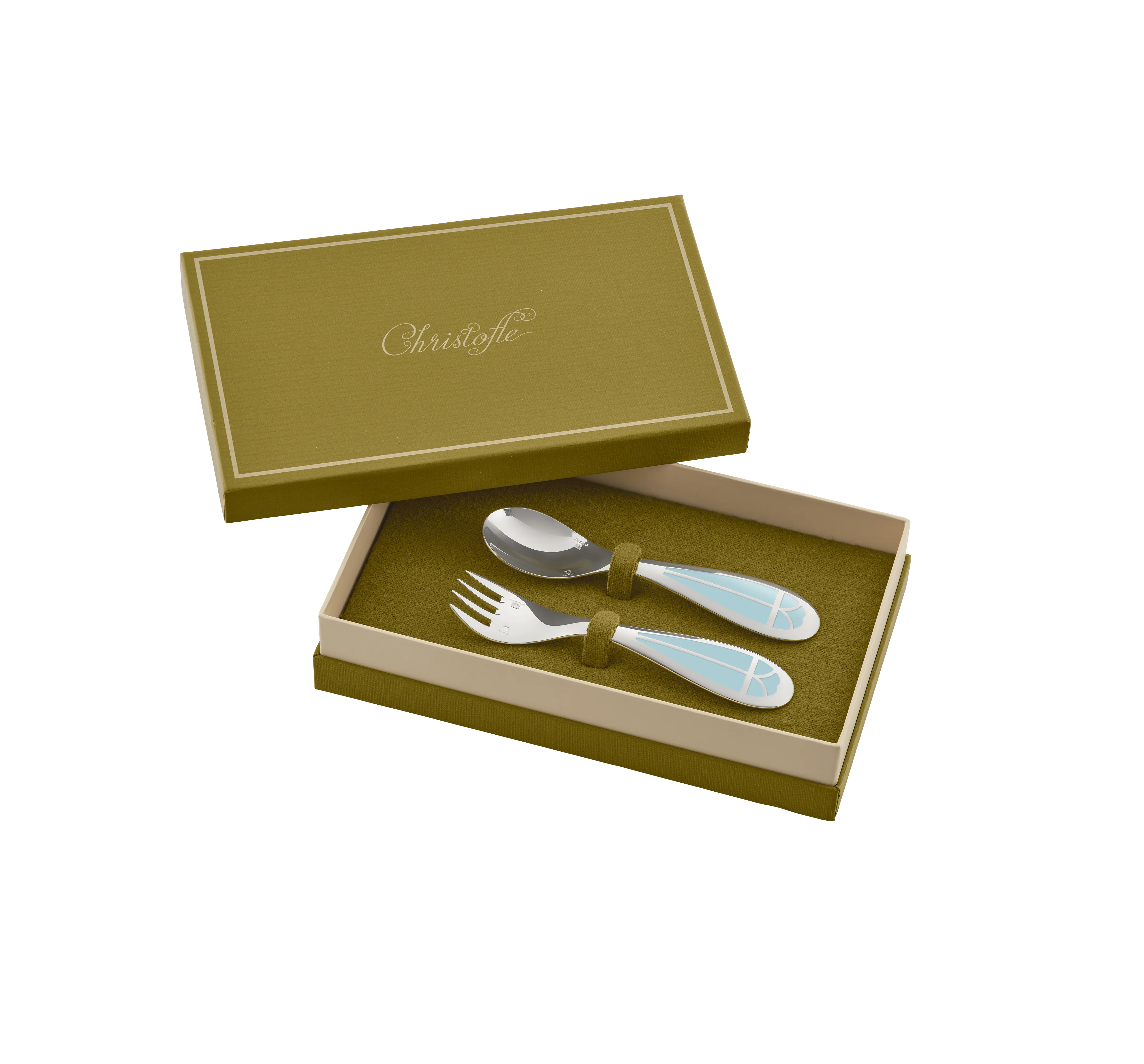 TALISMAN Silver plated Baby Spoon & Fork Set - Ice Blue