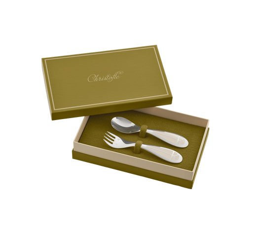 TALISMAN Silver plated Baby Spoon & Fork Set - Ivory Bakhache Lifestyle Australia
