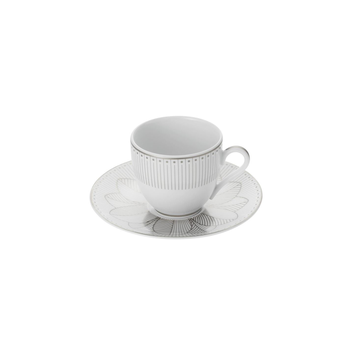 MALMAISON IMPÉRIALE Set of 2 Porcelain Coffee Cup and Saucers Platinum Finish